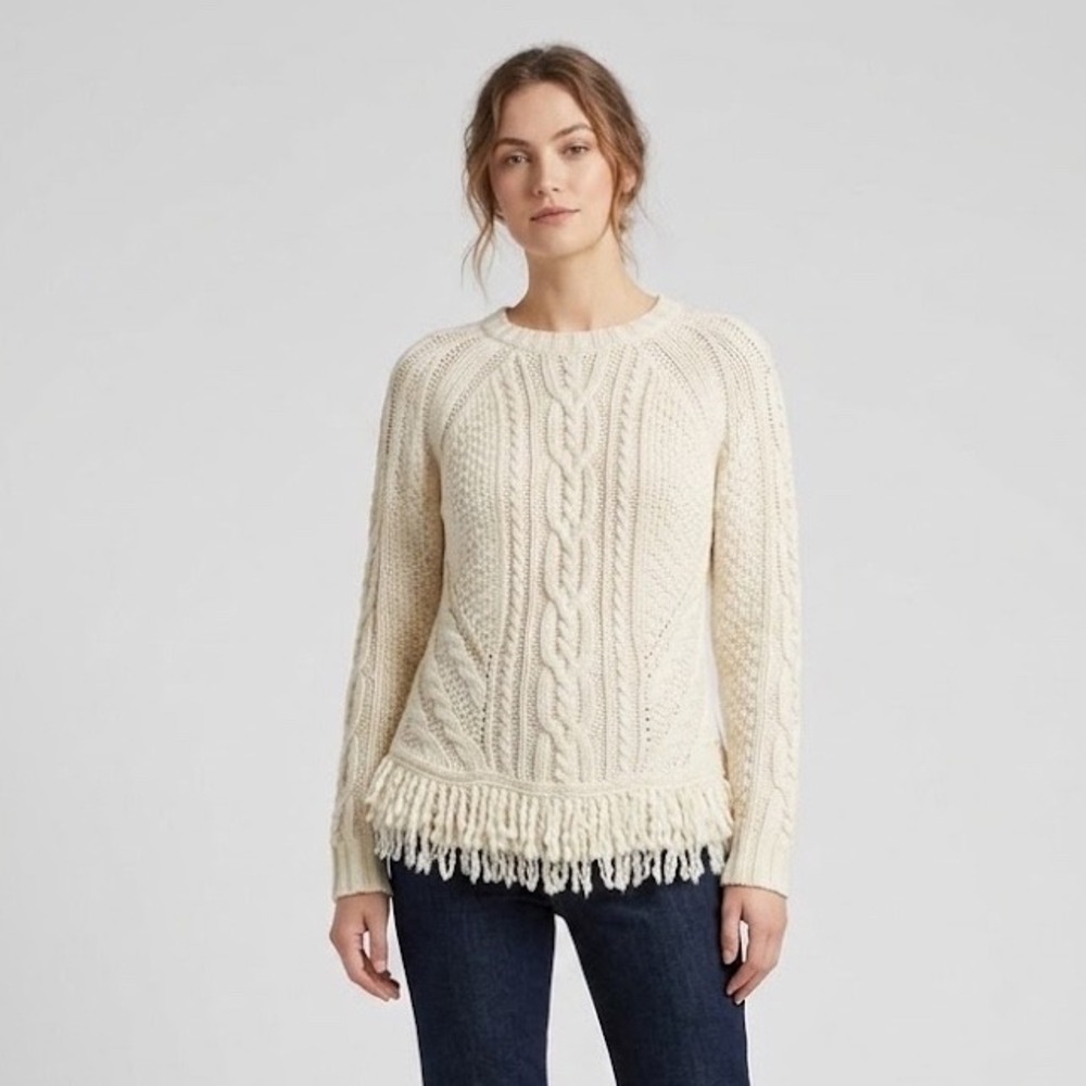 Banana Republic | Cream Fringe Cable Knit Sweater Size S
